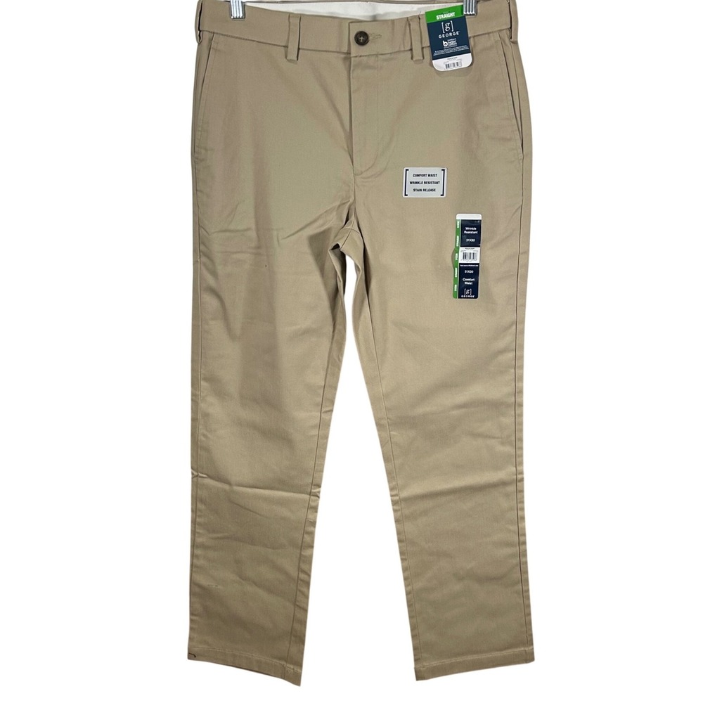 George Mens Premium Khaki Straight Leg Chinos Stone Wash 31x30 New